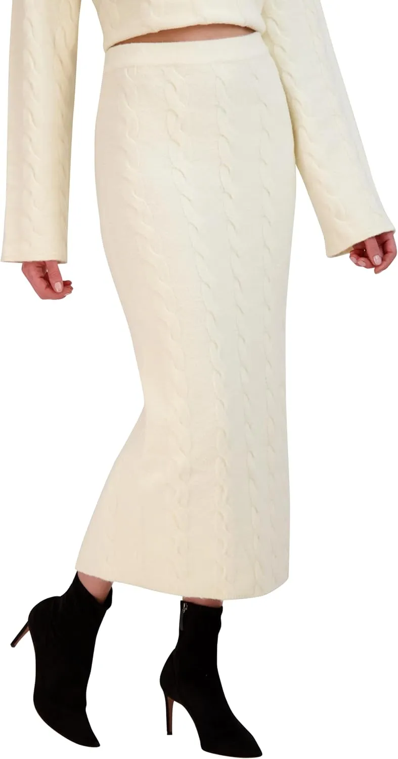 BCBGMAXAZRIA Women's Pull on Cable Knit Midi Pencil Skirt