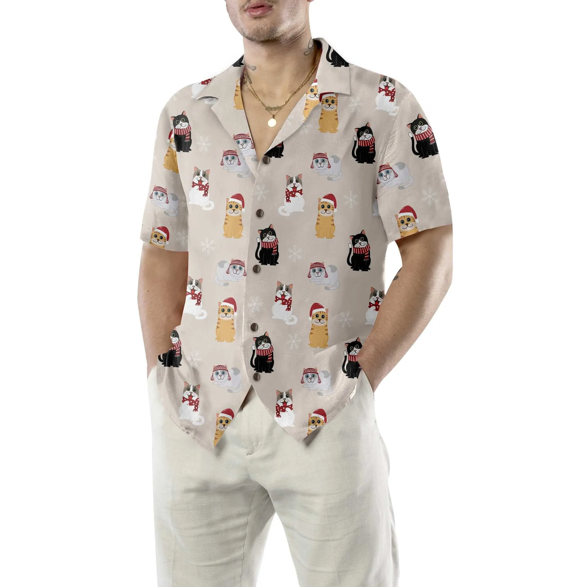 Cat Wearing Santa Claus Hat Hawaiian Shirt, Christmas Cat Shirt, Best Christmas Gift