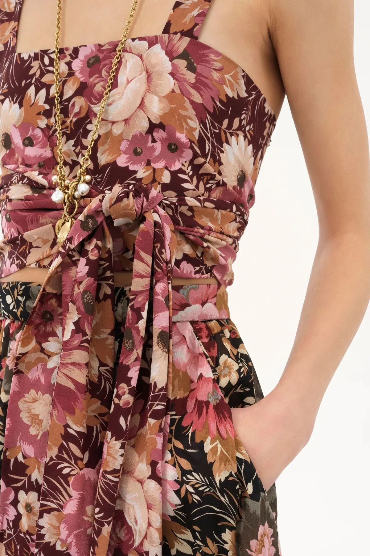 Chlo Floral Wrap Tank Top - Maroon Pink