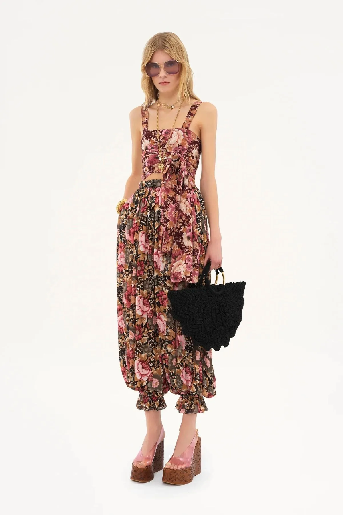Chlo Floral Wrap Tank Top - Maroon Pink