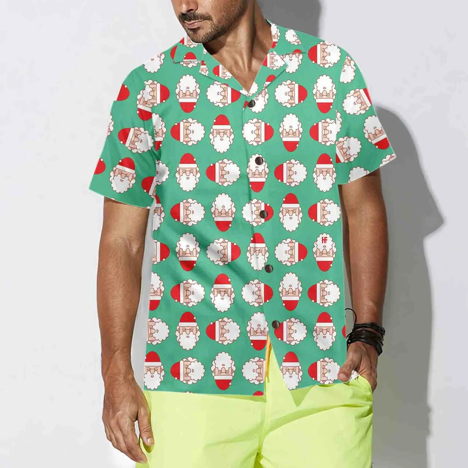 Christmas Santa Claus Face Seamless Pattern Hawaiian Shirt, Funny Christmas Hawaiian Shirt