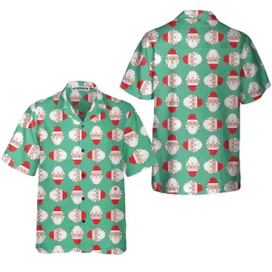 Christmas Santa Claus Face Seamless Pattern Hawaiian Shirt, Funny Christmas Hawaiian Shirt