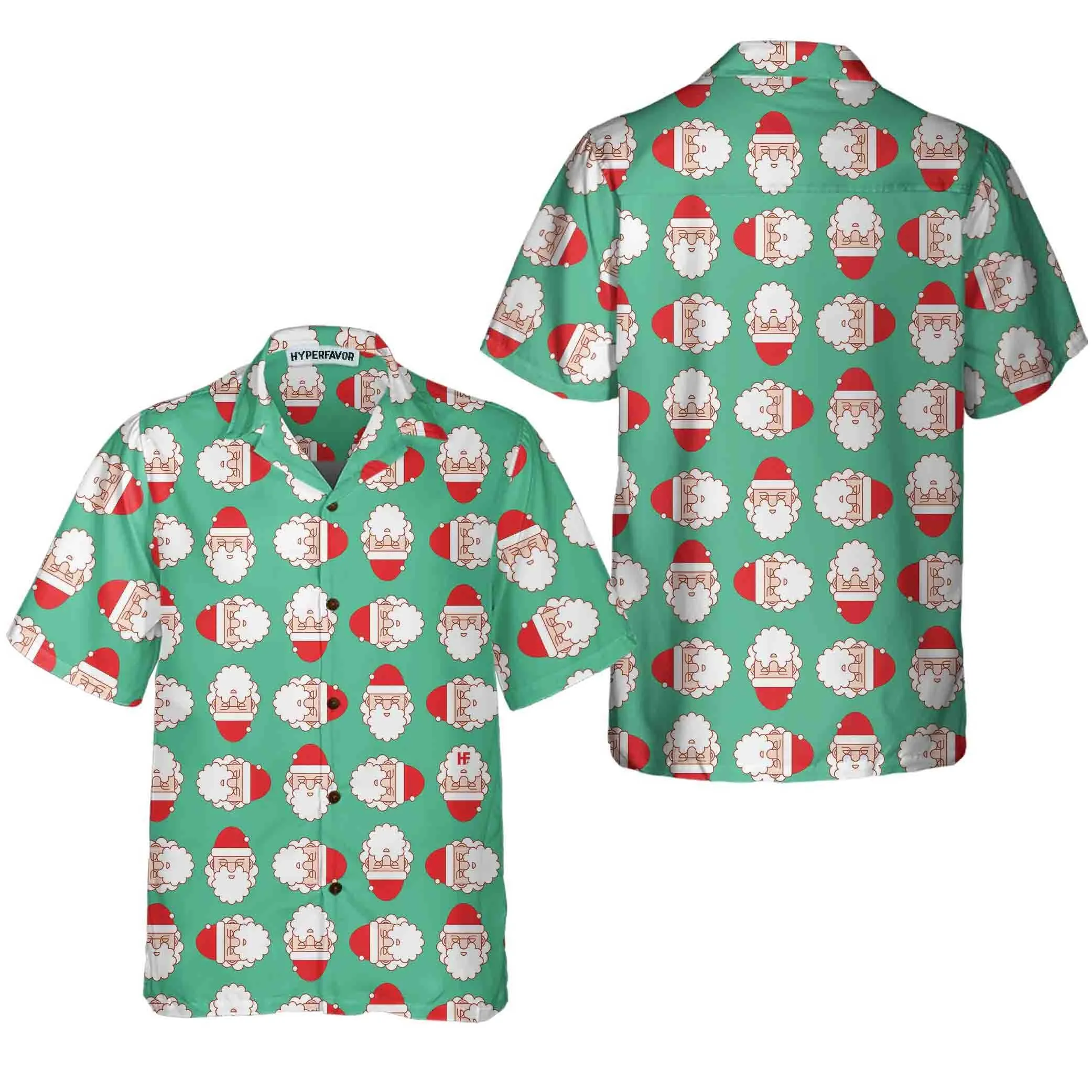 Christmas Santa Claus Face Seamless Pattern Hawaiian Shirt, Funny Christmas Hawaiian Shirt