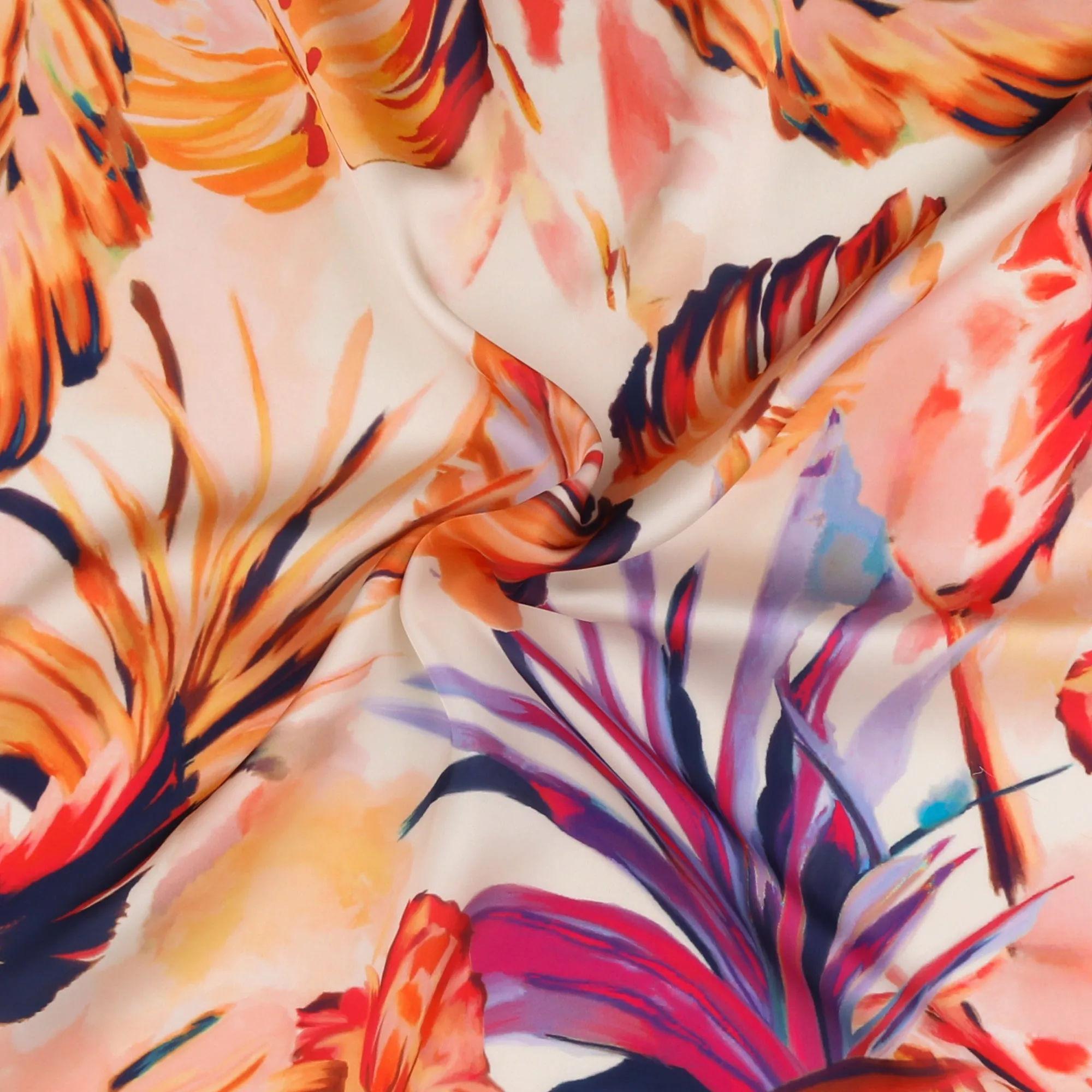 Digital Printed Satin - BOUQUET - 002 - Coral