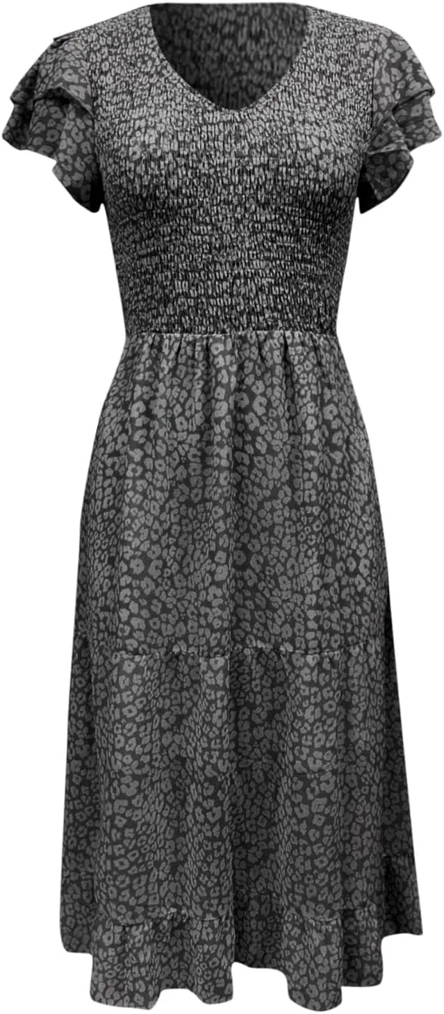 Dresses for Women 2024 Long Sleeve Casual Elegant V Neck Dress Floral Printing Short Sleeve A Womens Sundresses