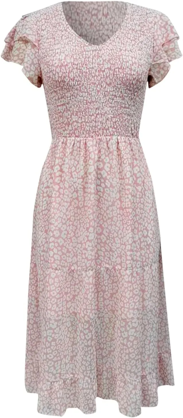 Dresses for Women 2024 Long Sleeve Casual Elegant V Neck Dress Floral Printing Short Sleeve A Womens Sundresses