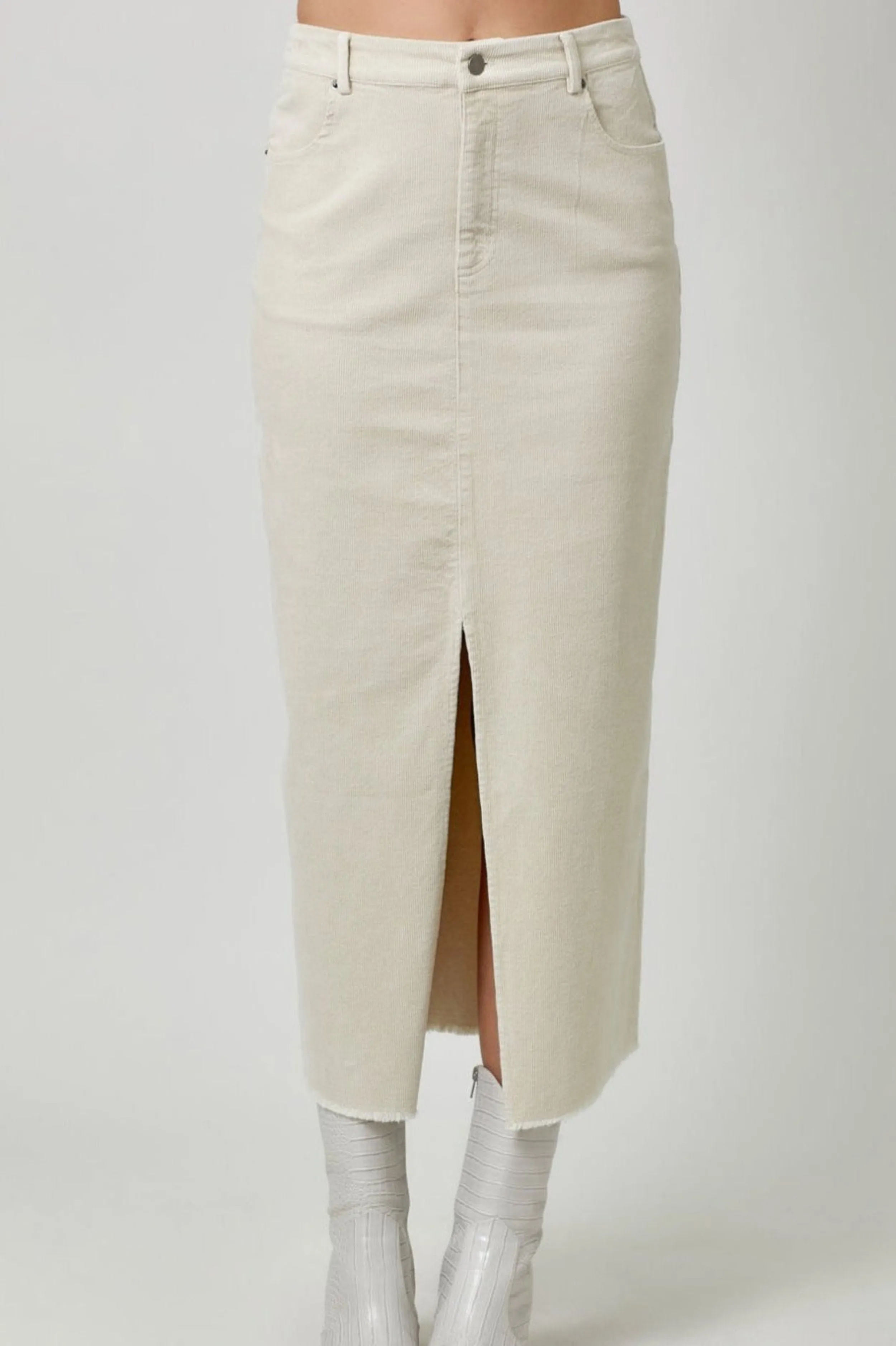 Front Slit Corduroy Skirt