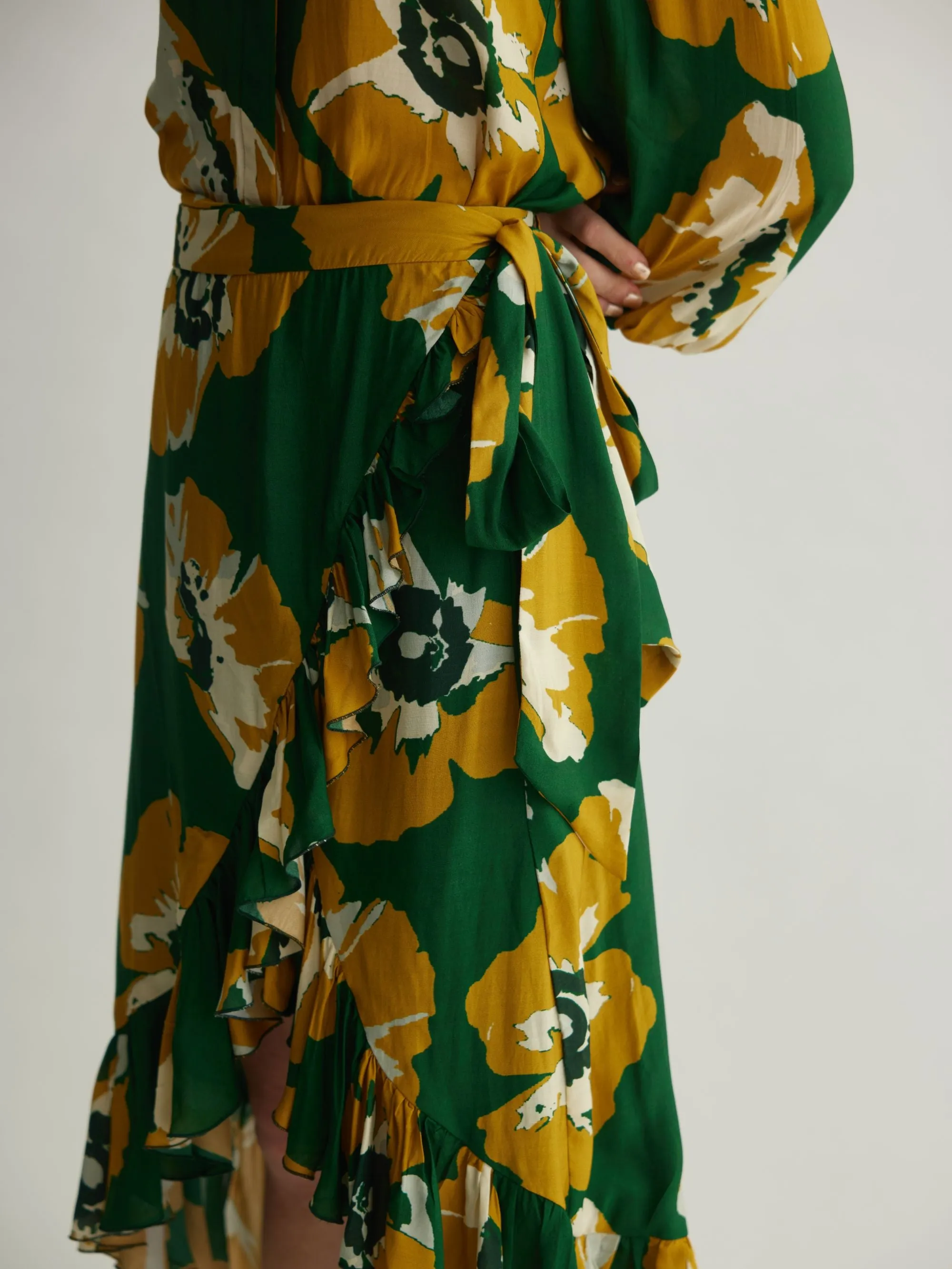 GREEN AND MUSTARD FLORAL WRAP SKIRT