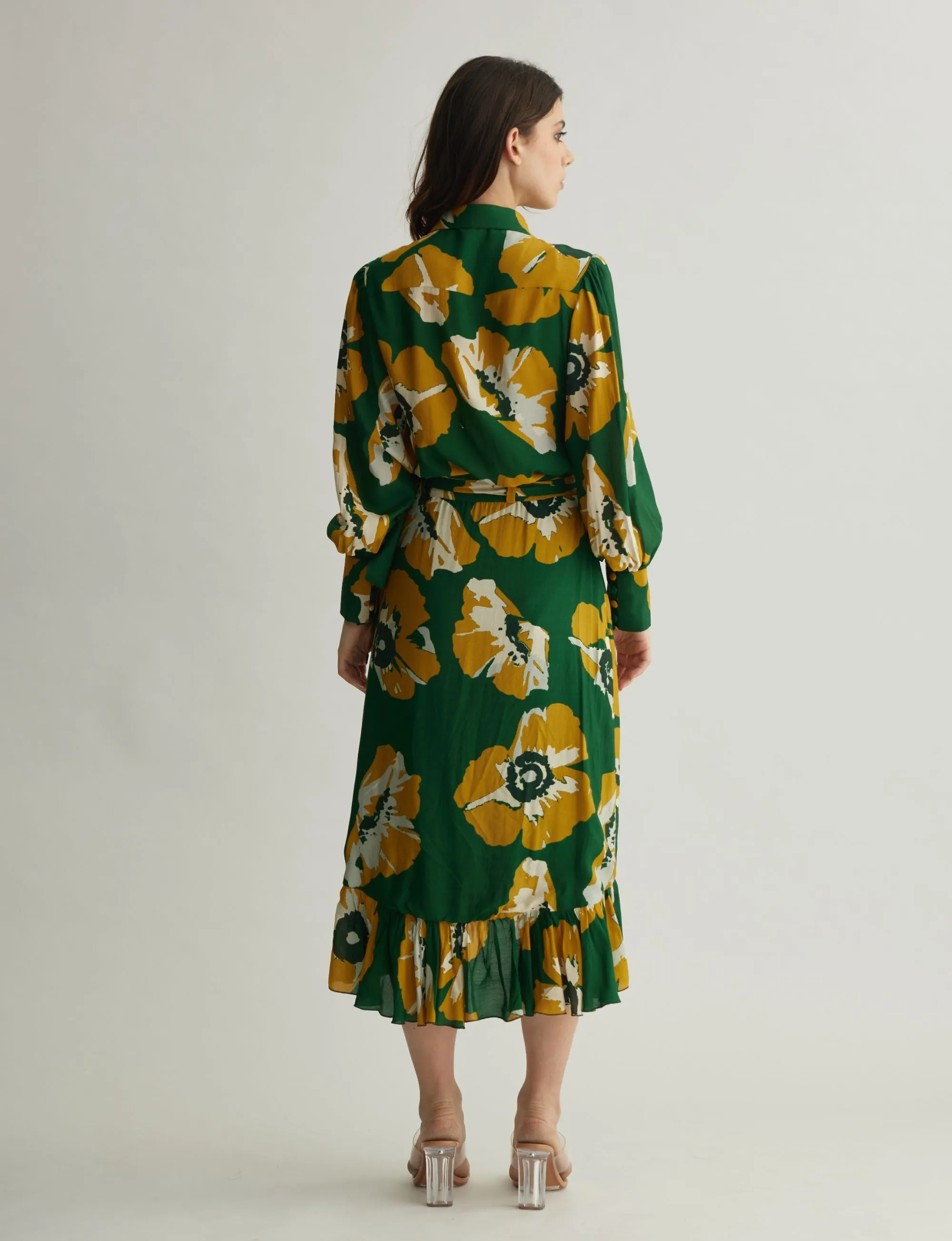 GREEN AND MUSTARD FLORAL WRAP SKIRT