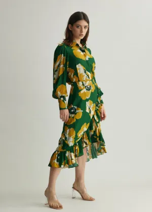 GREEN AND MUSTARD FLORAL WRAP SKIRT
