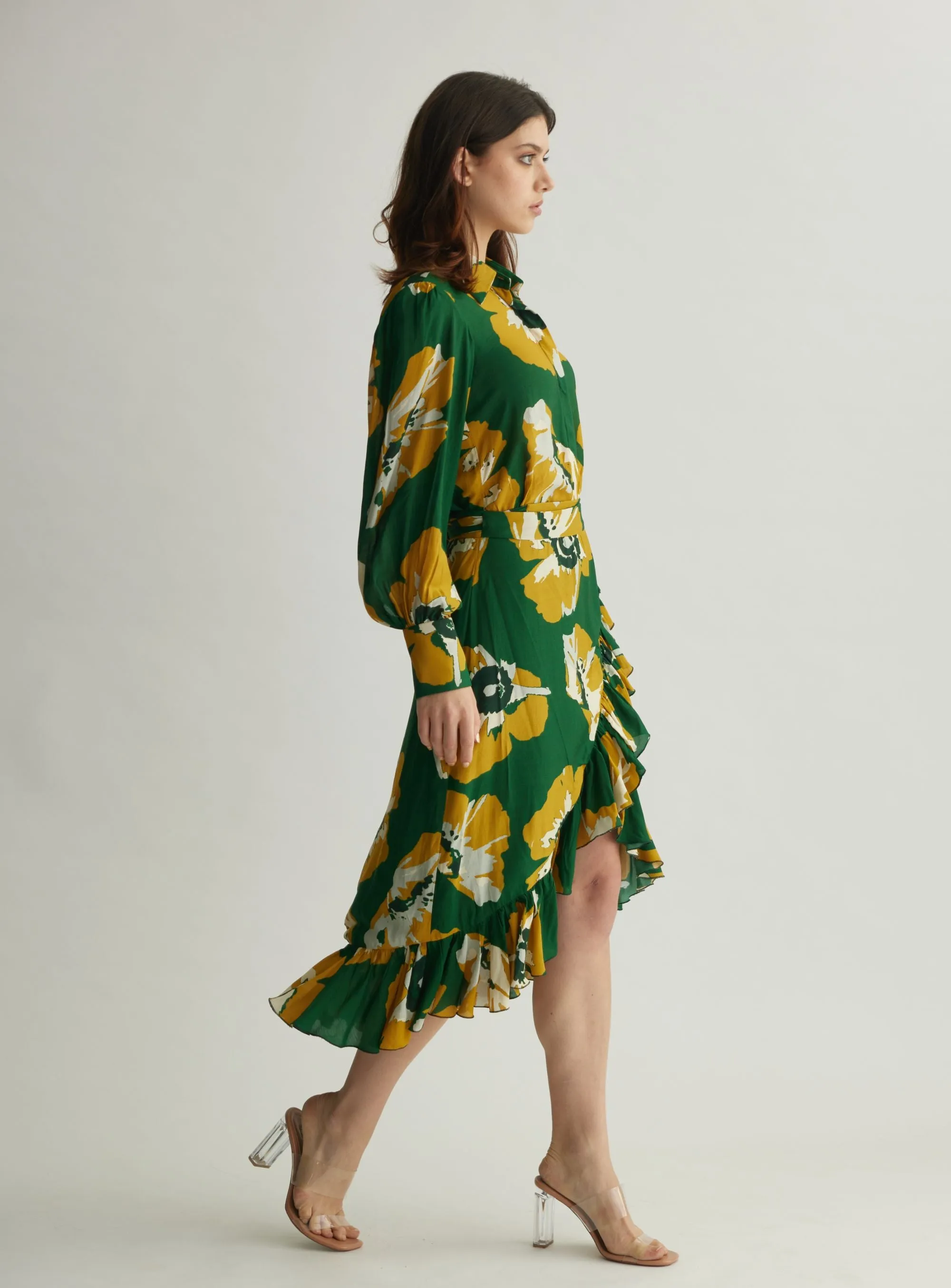 GREEN AND MUSTARD FLORAL WRAP SKIRT