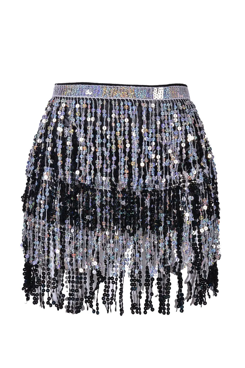 Holographic Sequin Skirt - Silver/Black