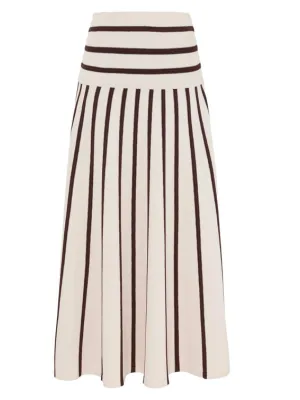 Illuminate Stripe Midi Skirt in Cream/Chocolate