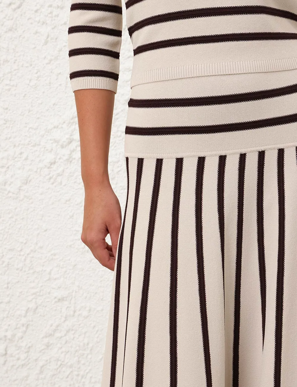 Illuminate Stripe Midi Skirt in Cream/Chocolate