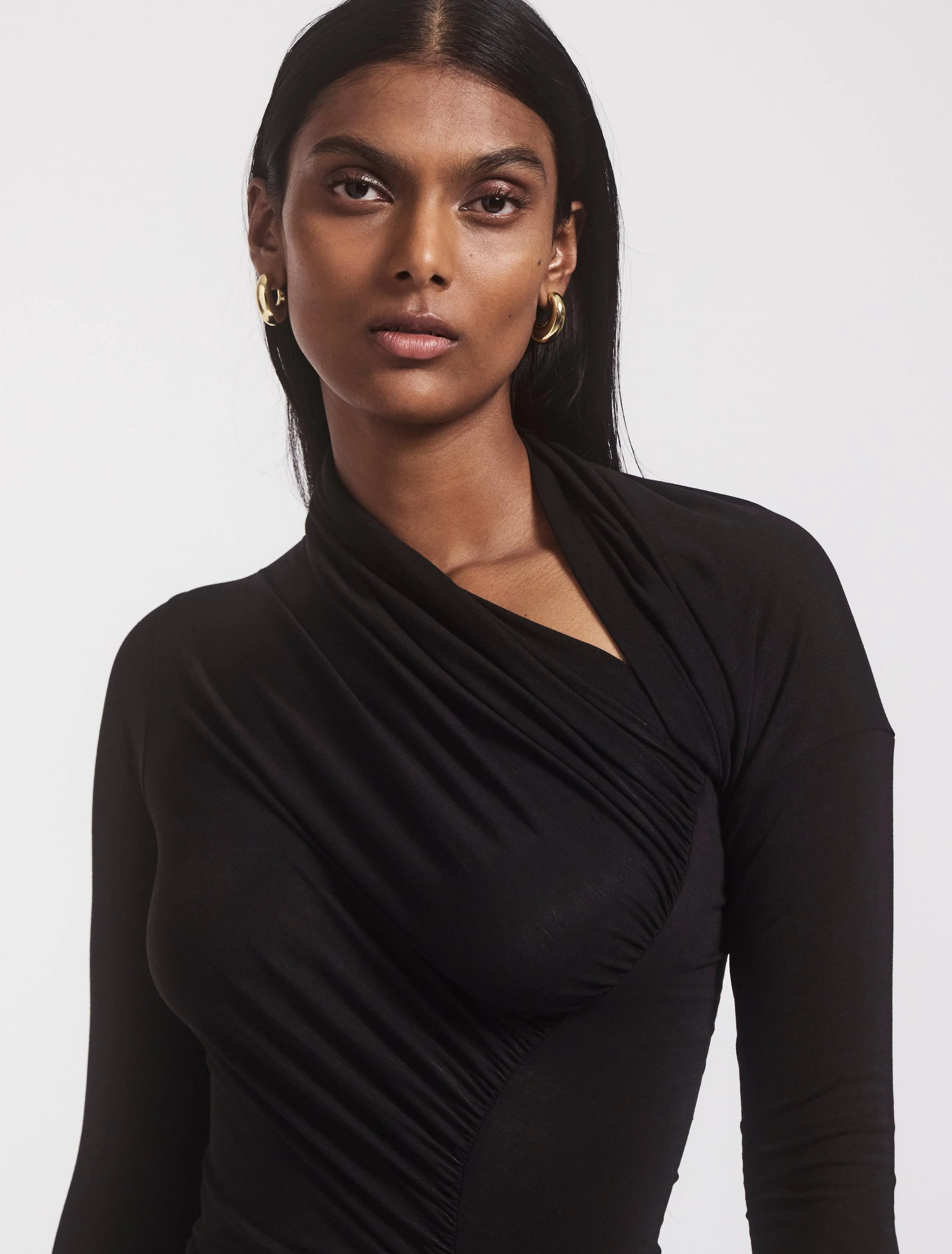 Jeane Cut Out Long Sleeve Top in Black