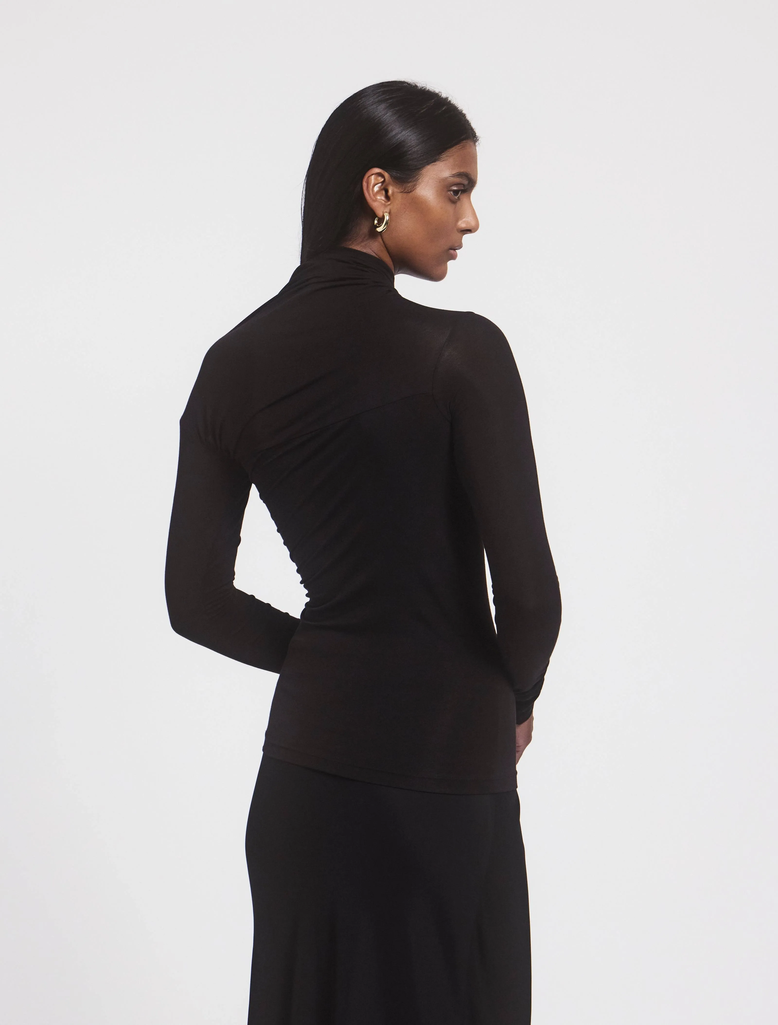Jeane Cut Out Long Sleeve Top in Black