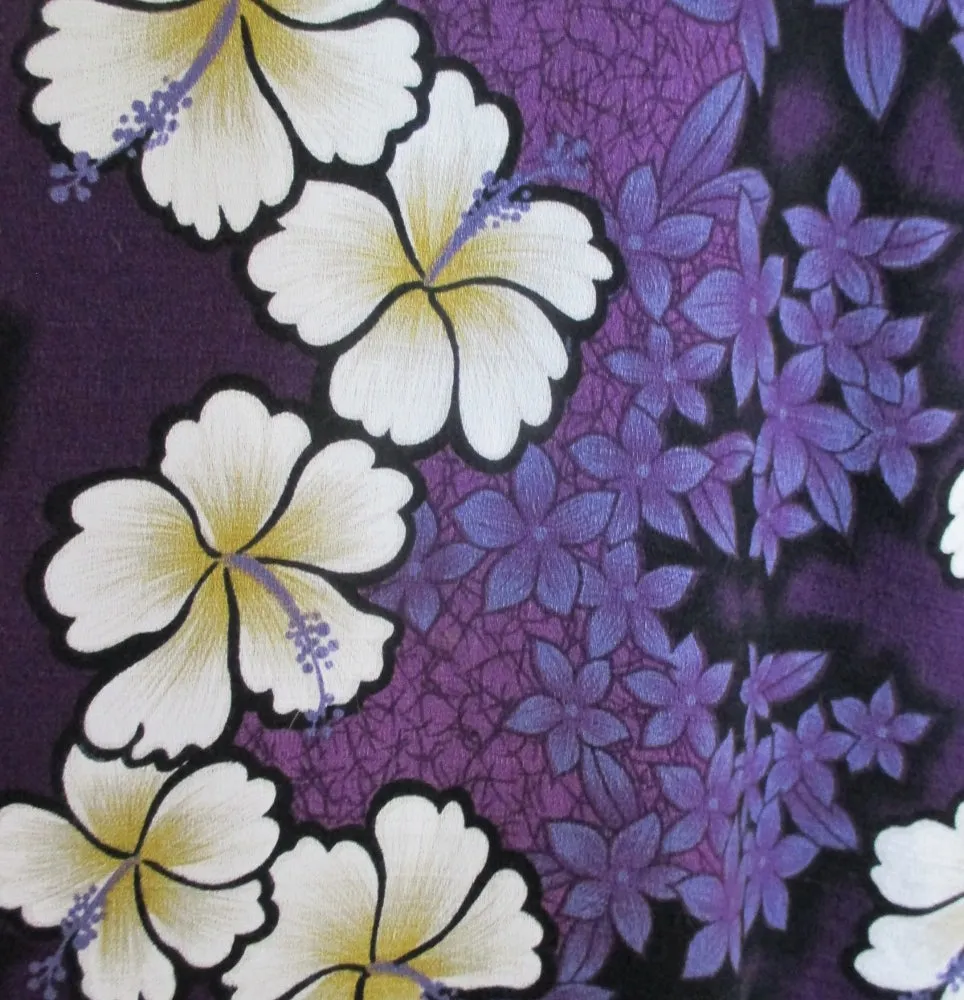 Mens Vintage Hilo Hattie Purple Hibiscus Barkcloth Hawaiian Shirt XXL