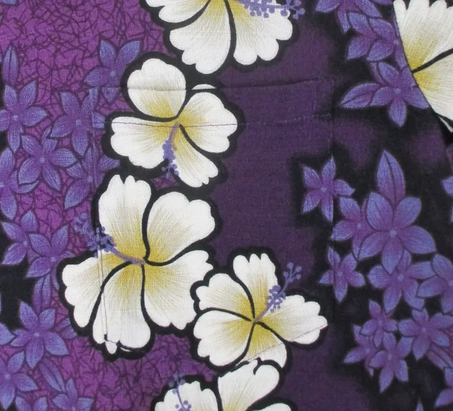 Mens Vintage Hilo Hattie Purple Hibiscus Barkcloth Hawaiian Shirt XXL