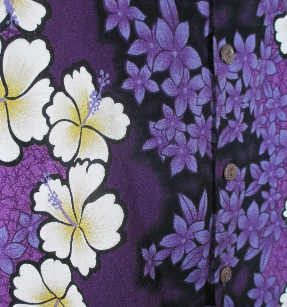 Mens Vintage Hilo Hattie Purple Hibiscus Barkcloth Hawaiian Shirt XXL