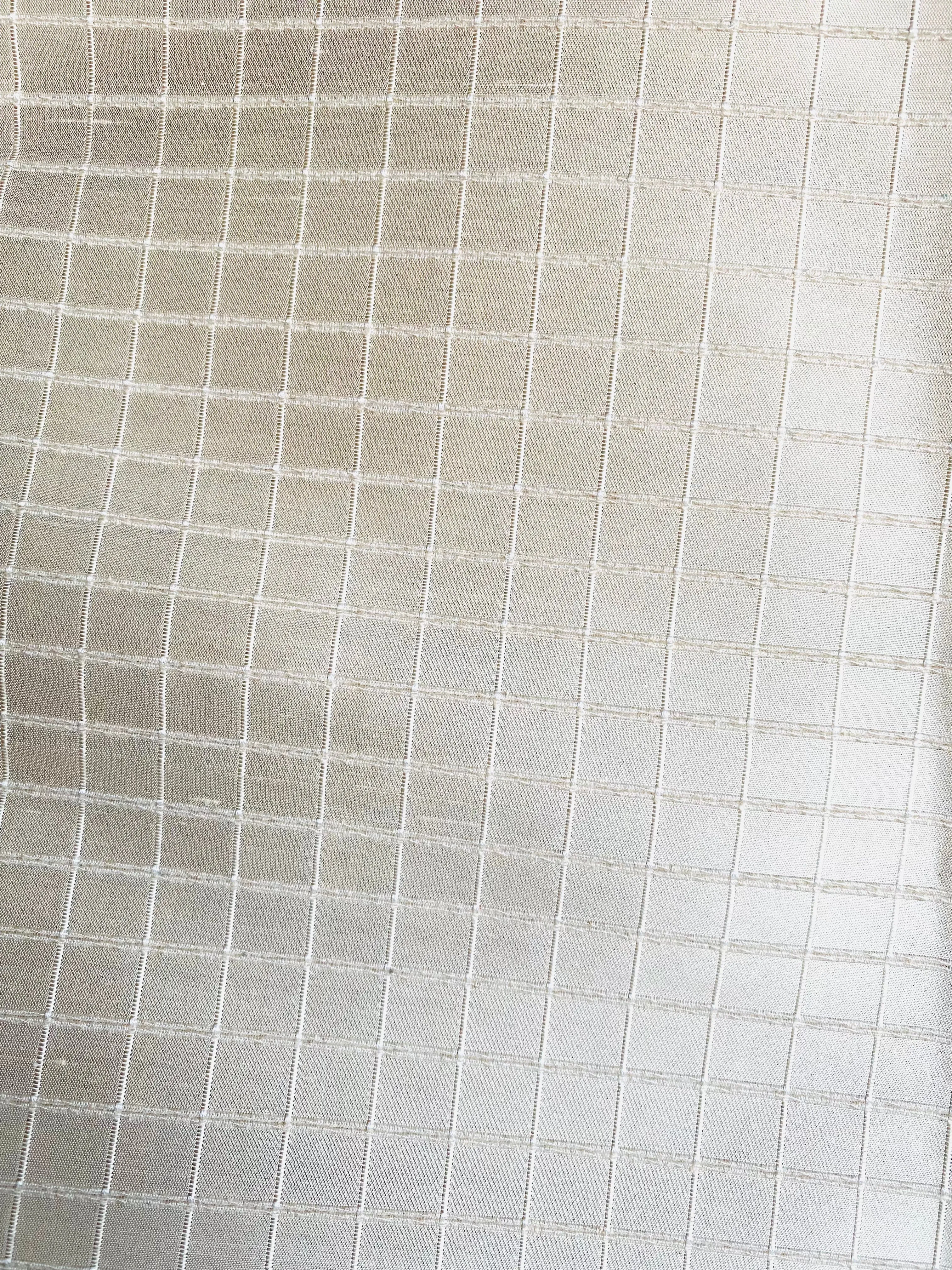 NEW Duchess Jenna 100% Silk Taffeta Fabric- Bone White with Embroidered Squares- SB_6_1