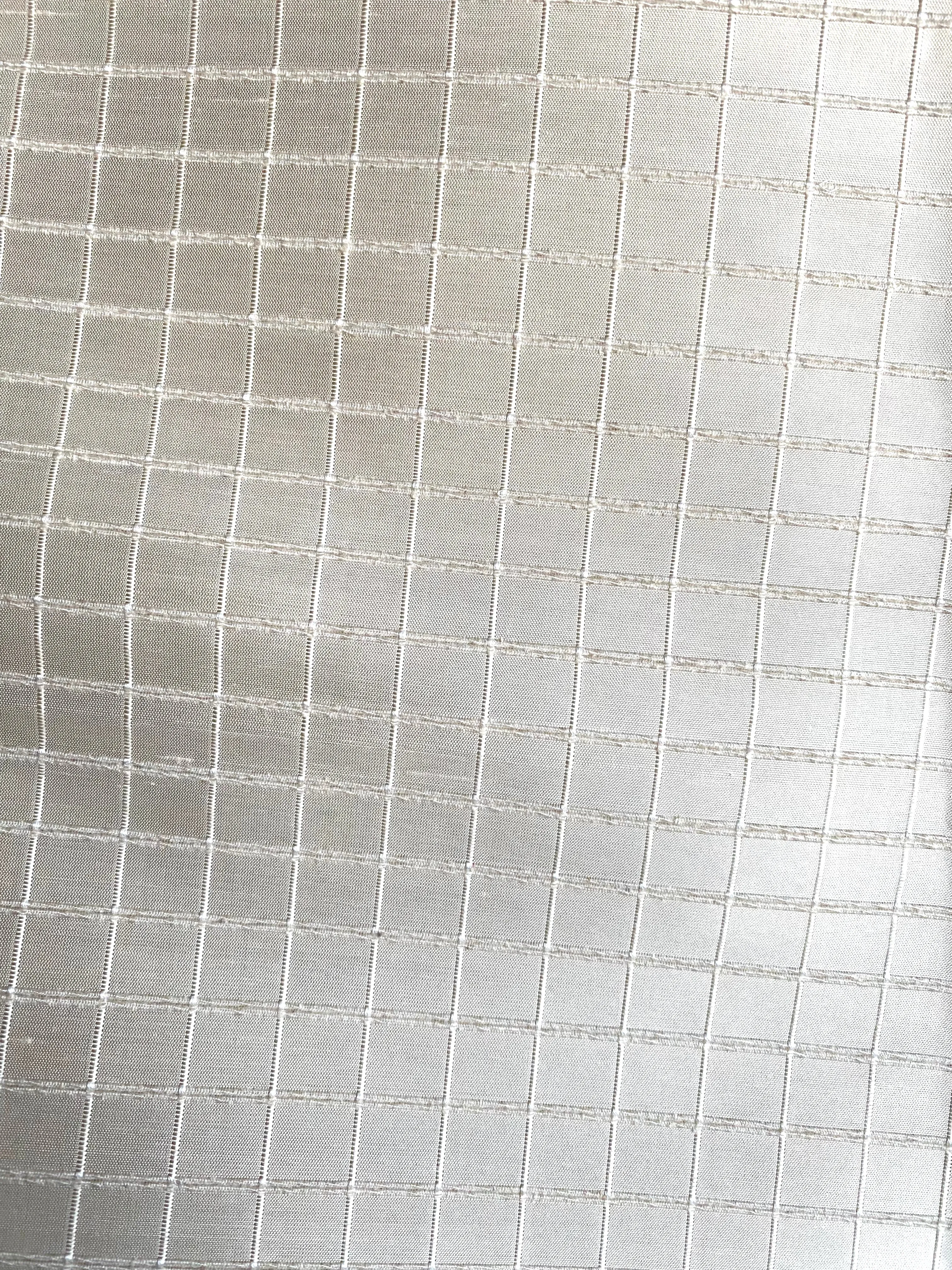 NEW Duchess Jenna 100% Silk Taffeta Fabric- Bone White with Embroidered Squares- SB_6_1