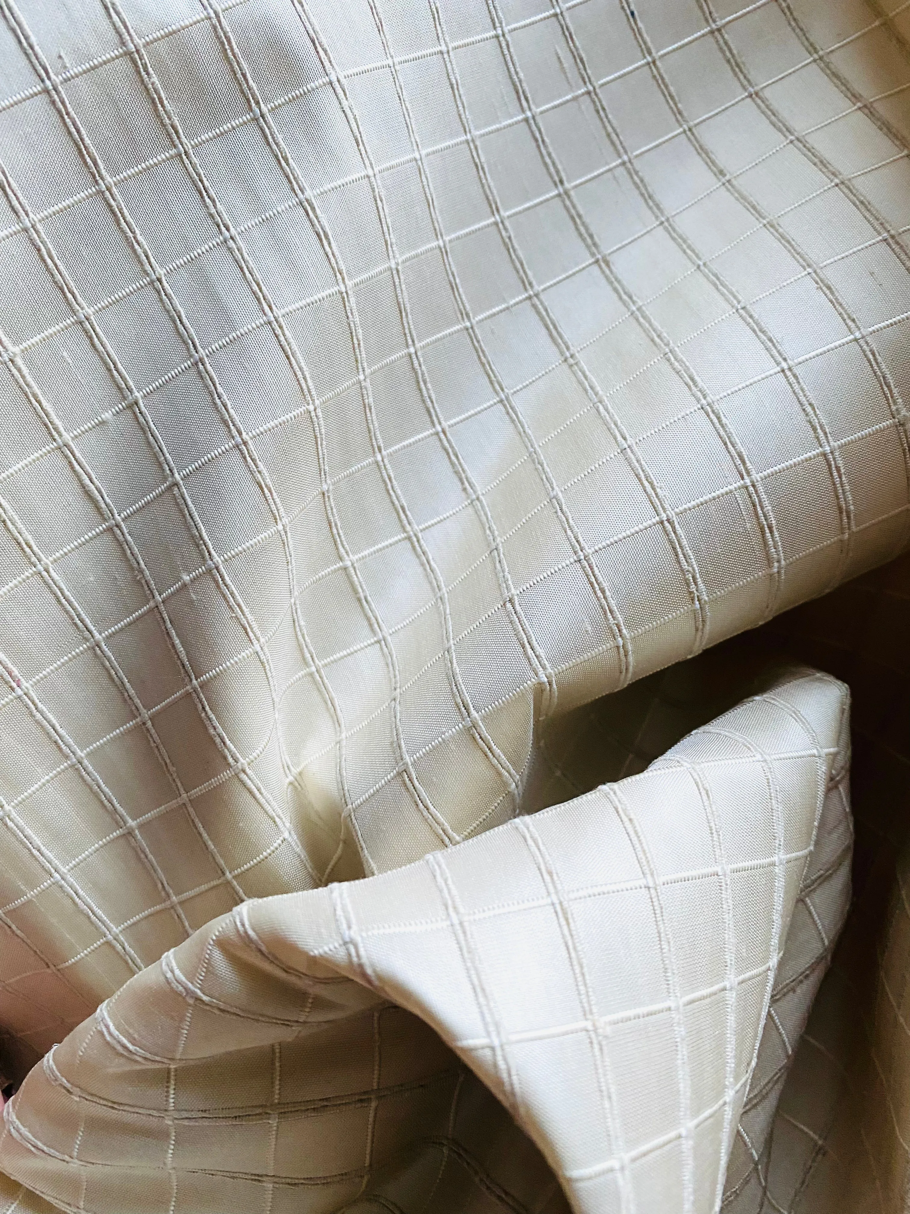 NEW Duchess Jenna 100% Silk Taffeta Fabric- Bone White with Embroidered Squares- SB_6_1