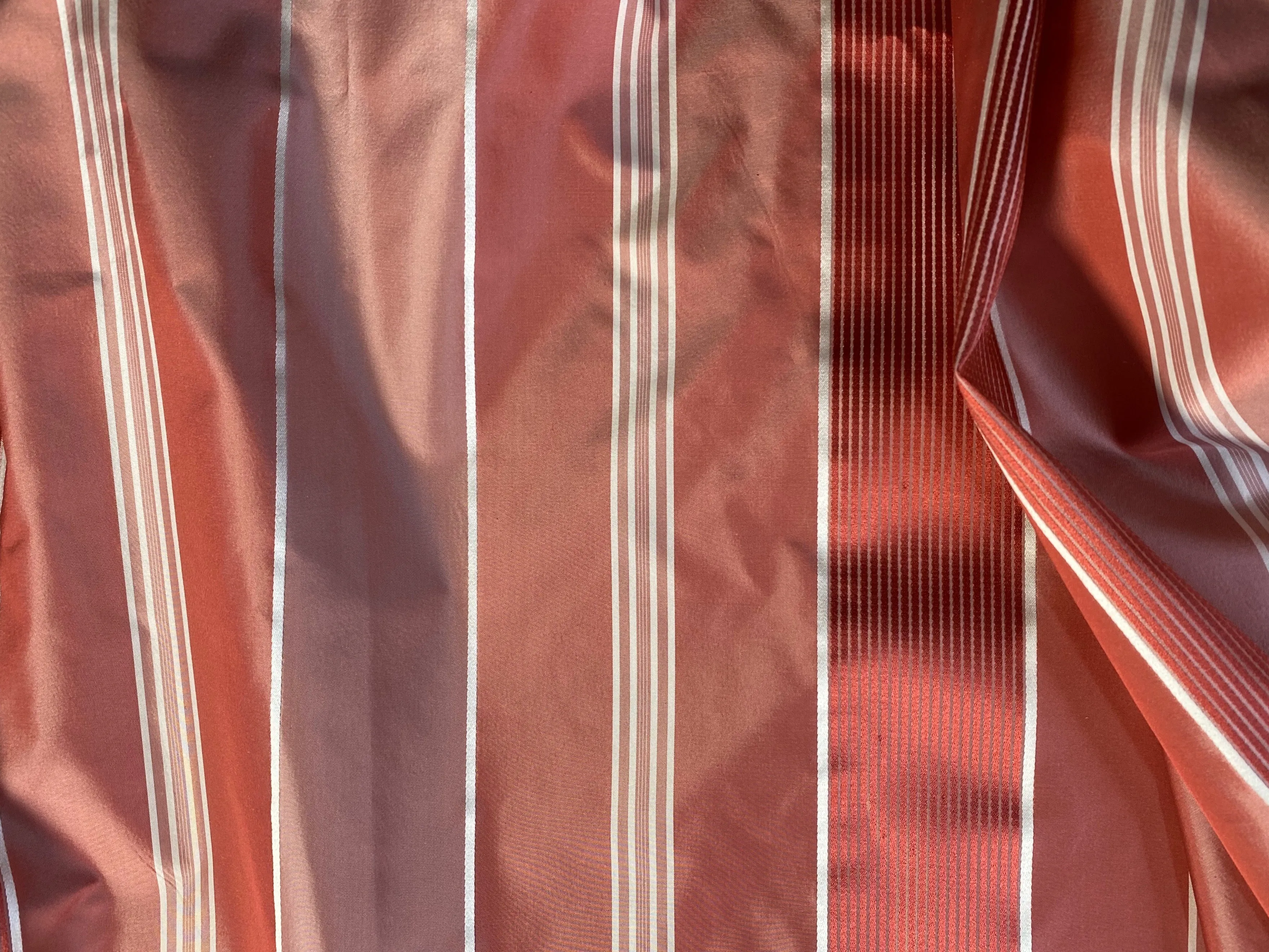 NEW Duchess Tracy 100% Silk Taffeta Ribbon Stripes Fabric - Salmon Pink & White
