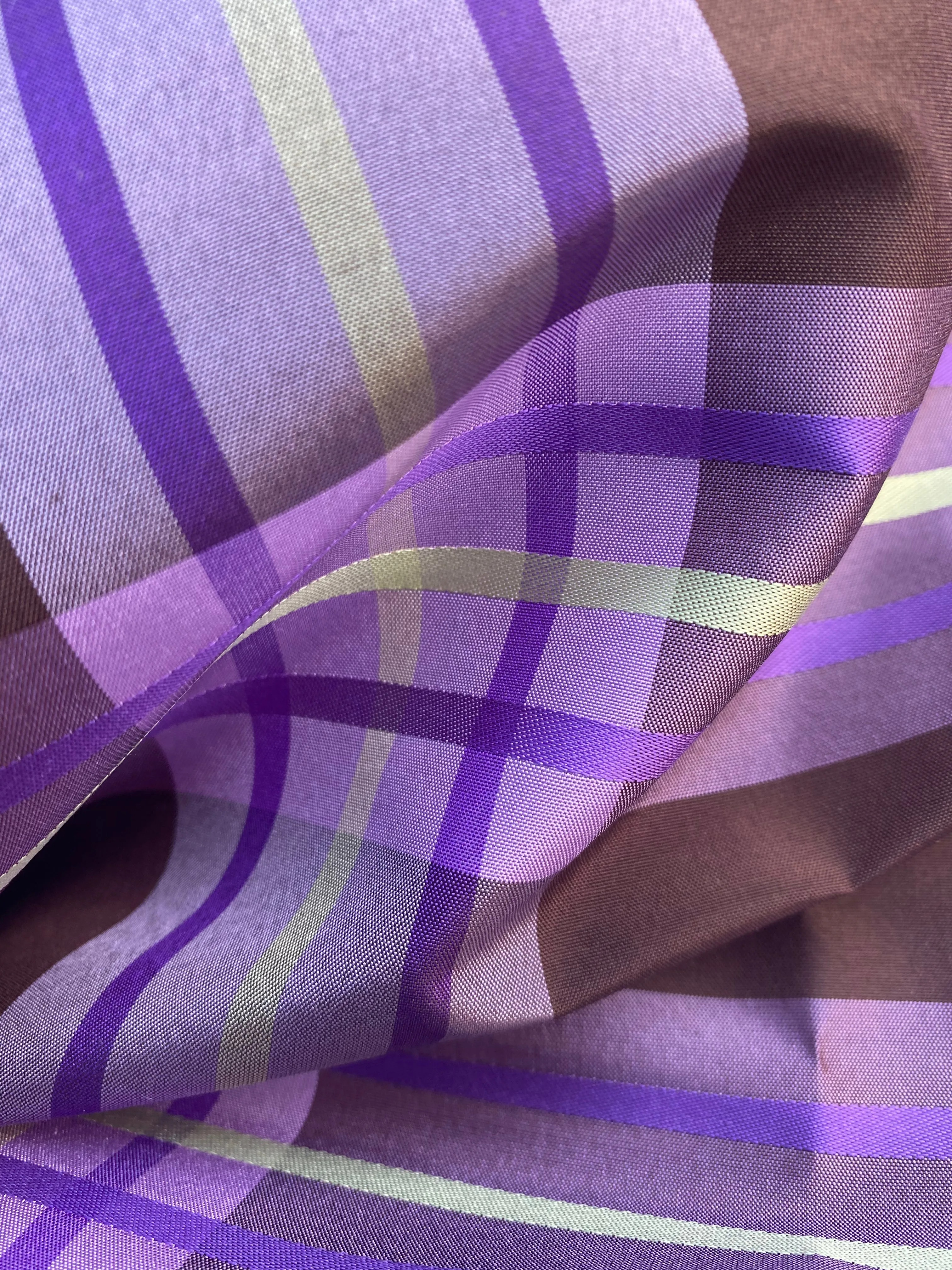 NEW Lady Alexandra 100% Silk Taffeta Brown Purple Lime Plaid Tartan Fabric SB_1_14