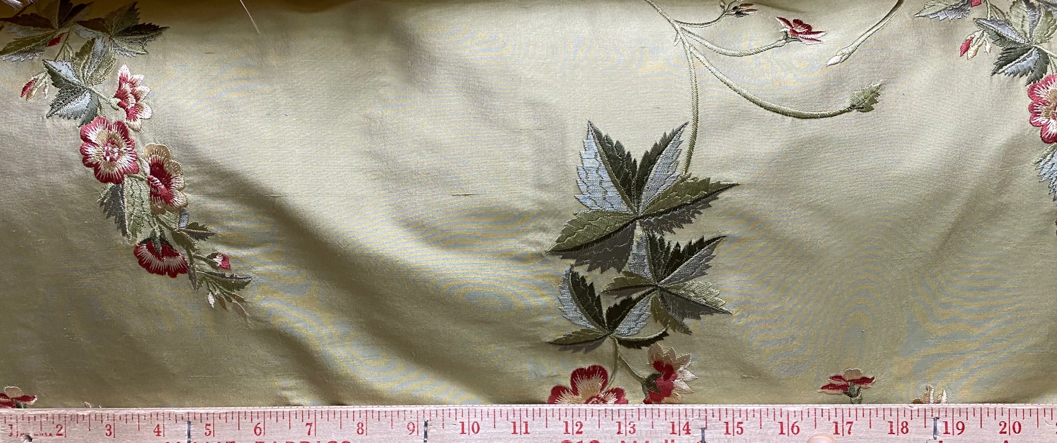 NEW Lady Amanda Designer 100% Silk Dupioni - Green with Embroidered Floral Motif