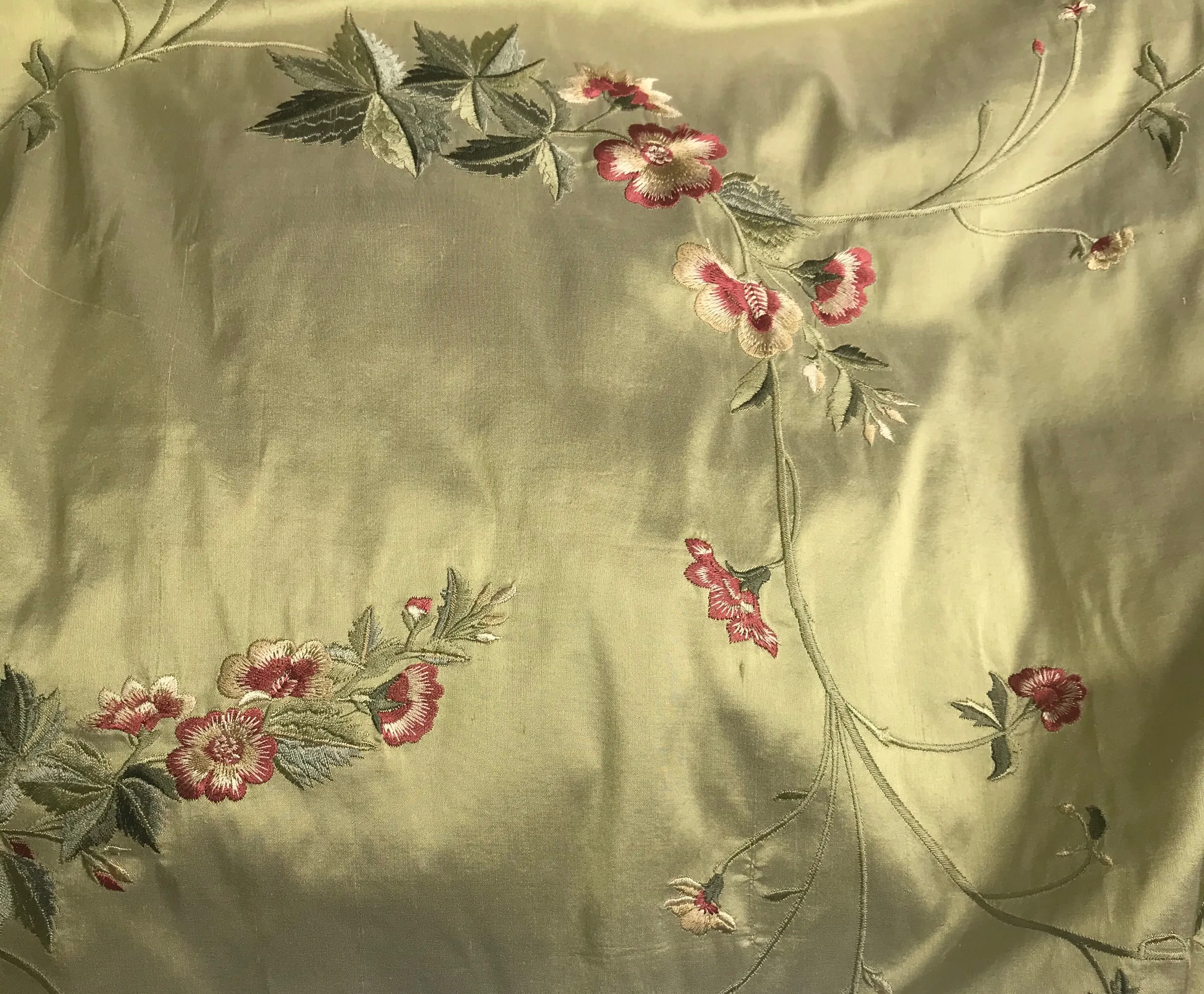 NEW Lady Amanda Designer 100% Silk Dupioni - Green with Embroidered Floral Motif