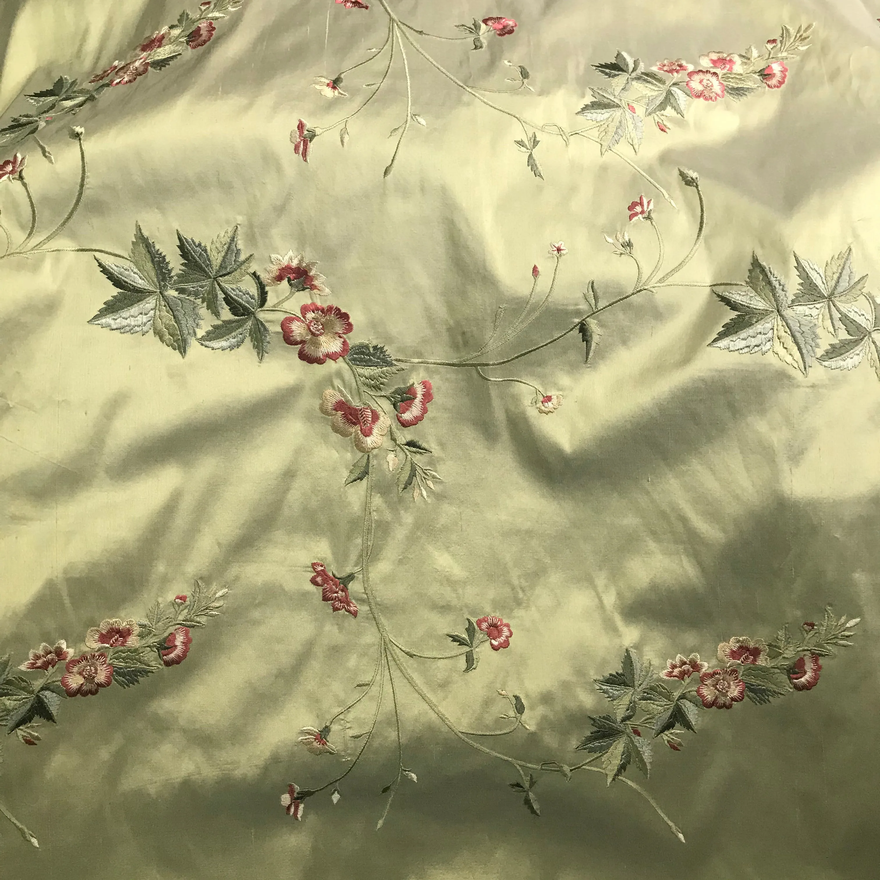 NEW Lady Amanda Designer 100% Silk Dupioni - Green with Embroidered Floral Motif