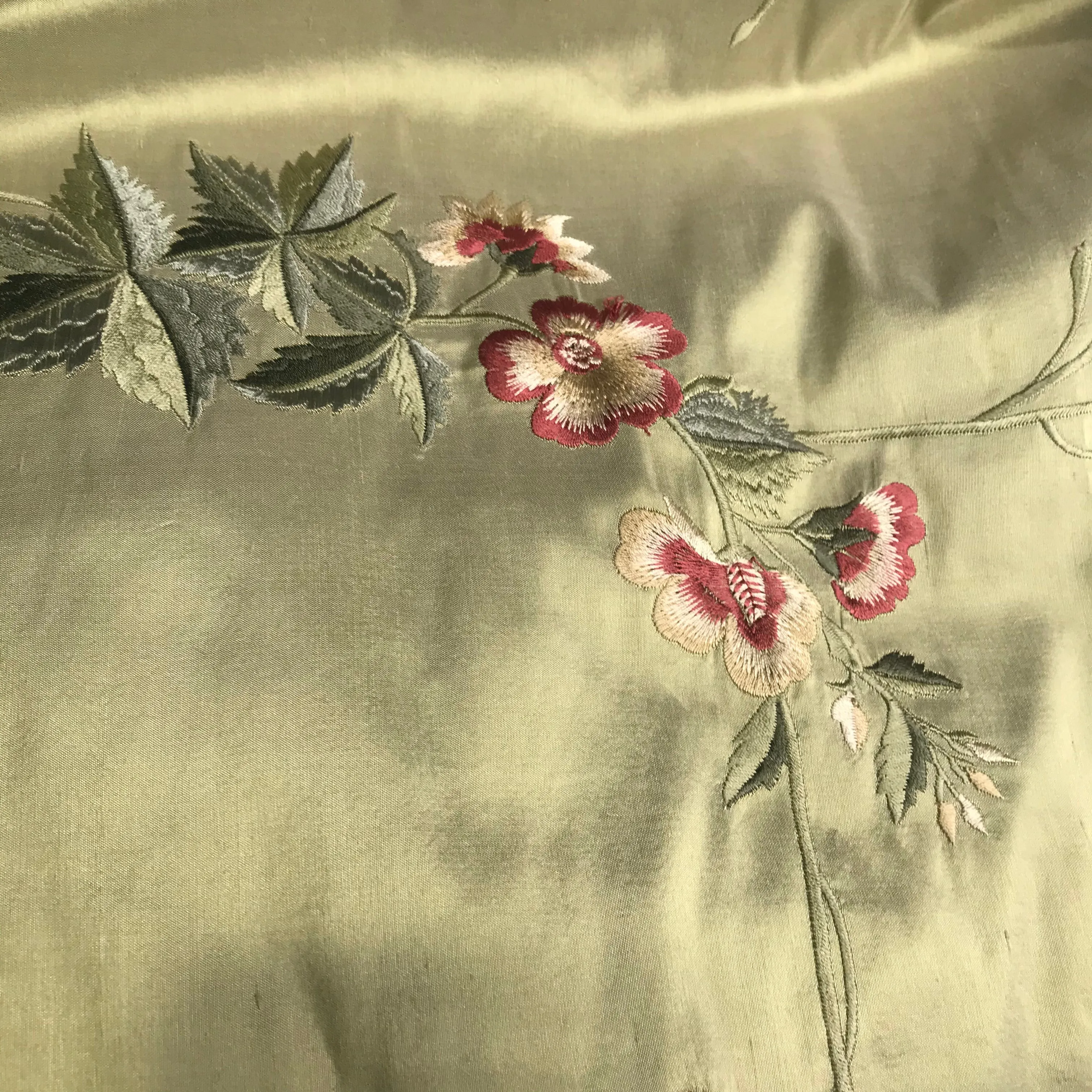 NEW Lady Amanda Designer 100% Silk Dupioni - Green with Embroidered Floral Motif