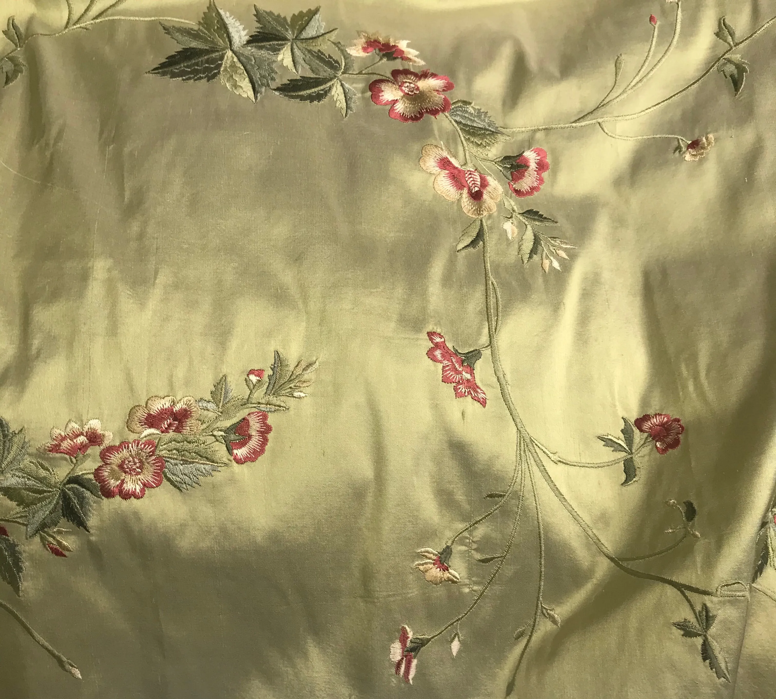 NEW Lady Amanda Designer 100% Silk Dupioni - Green with Embroidered Floral Motif