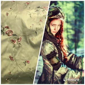NEW Lady Amanda Designer 100% Silk Dupioni - Green with Embroidered Floral Motif