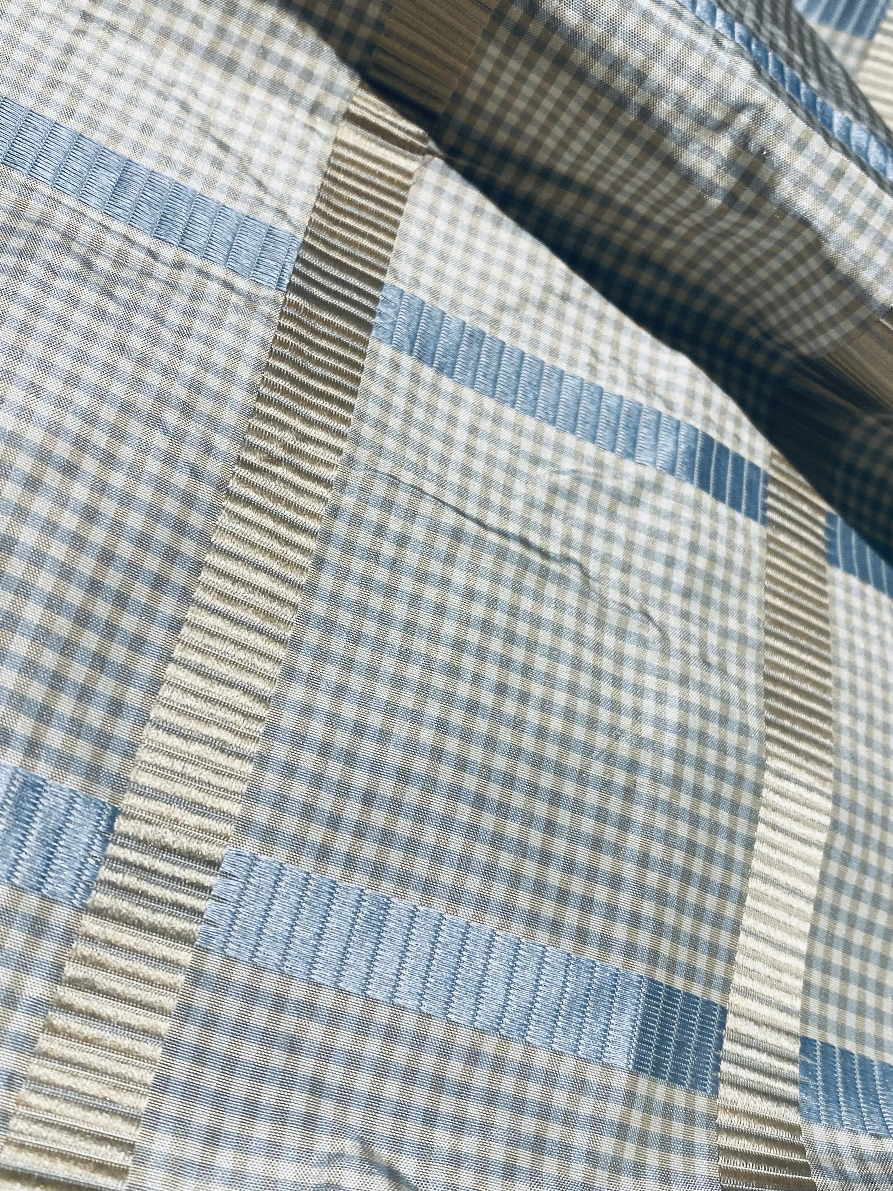 NEW Miss Jaqueline Designer 100% Silk Taffeta Gingham Ribbon Square Stripes Fabric - Blue and Gold SB_6_28