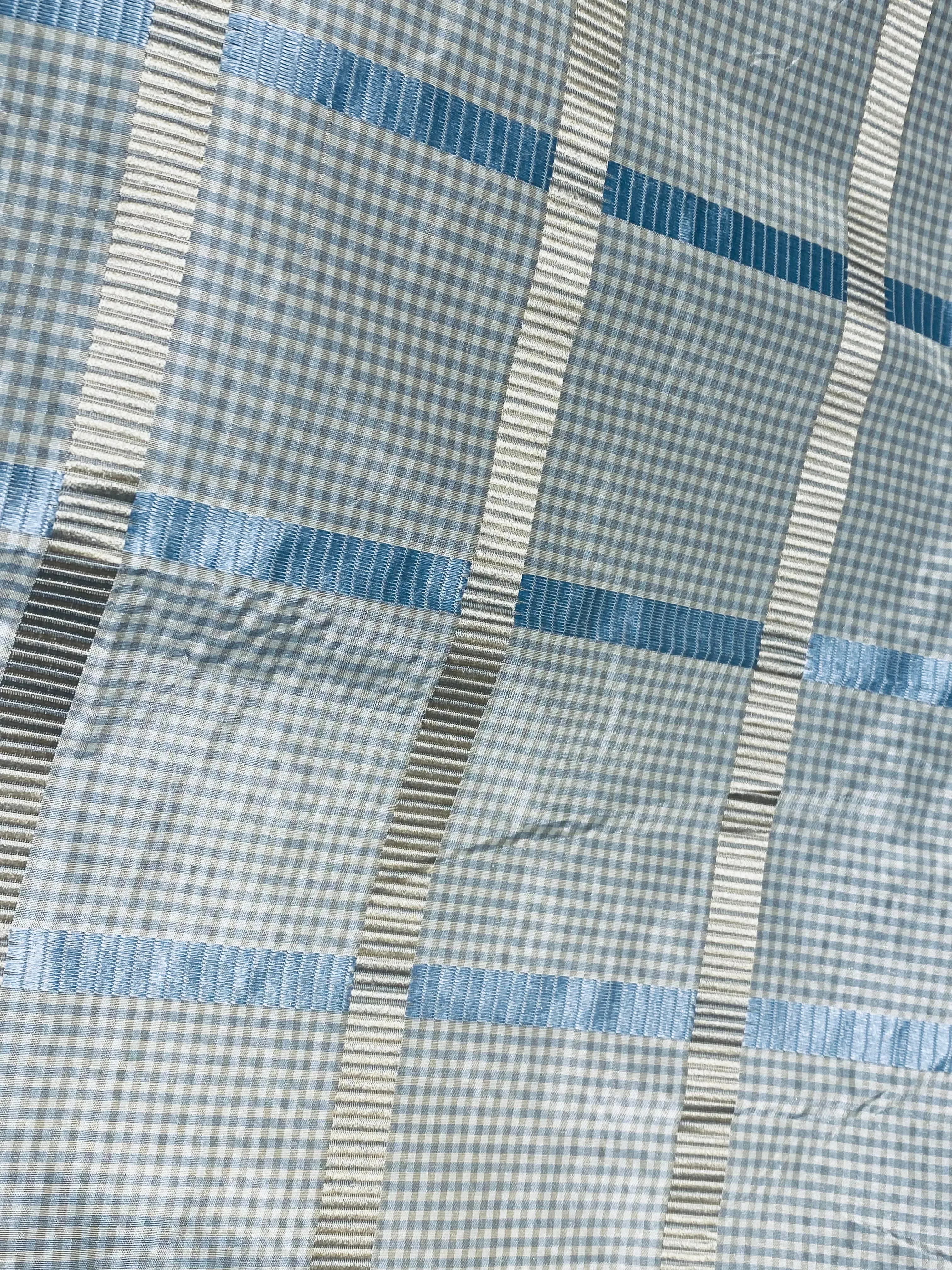 NEW Miss Jaqueline Designer 100% Silk Taffeta Gingham Ribbon Square Stripes Fabric - Blue and Gold SB_6_28