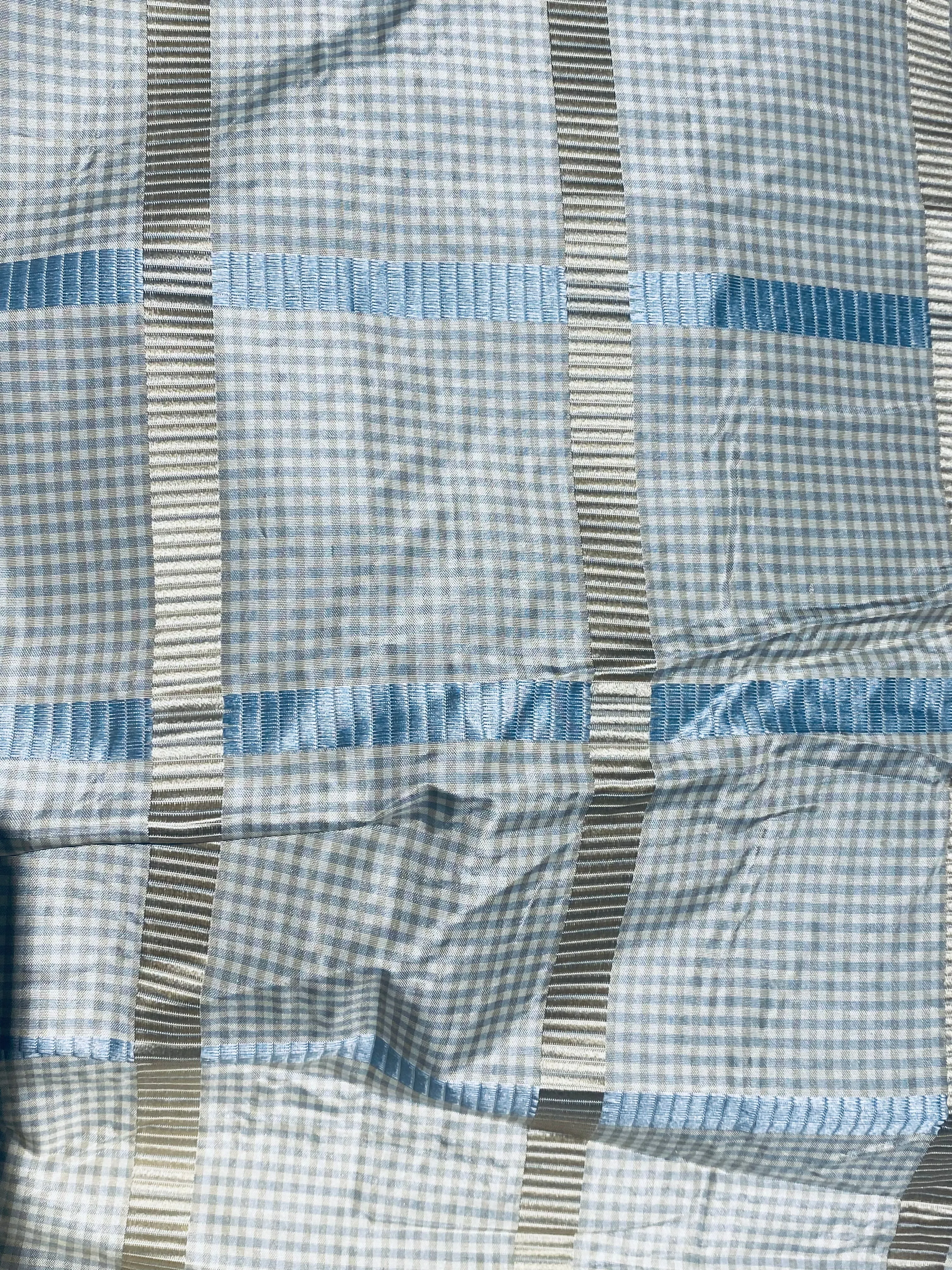 NEW Miss Jaqueline Designer 100% Silk Taffeta Gingham Ribbon Square Stripes Fabric - Blue and Gold SB_6_28
