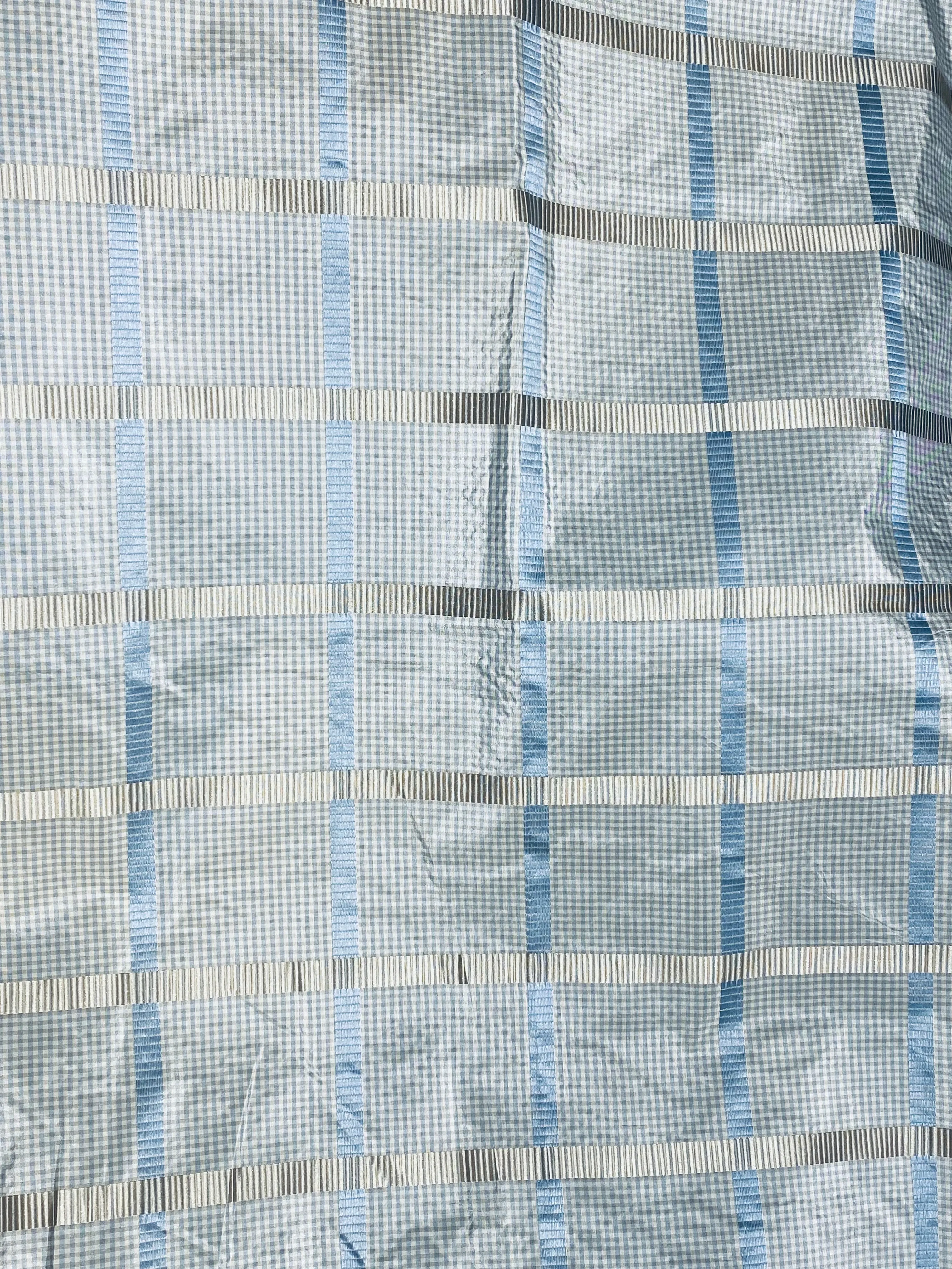 NEW Miss Jaqueline Designer 100% Silk Taffeta Gingham Ribbon Square Stripes Fabric - Blue and Gold SB_6_28