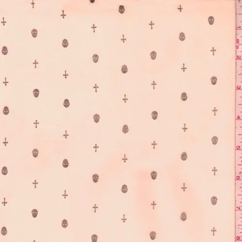 Pale Peach/Gold Mini Skull/Cross Georgette Fabric