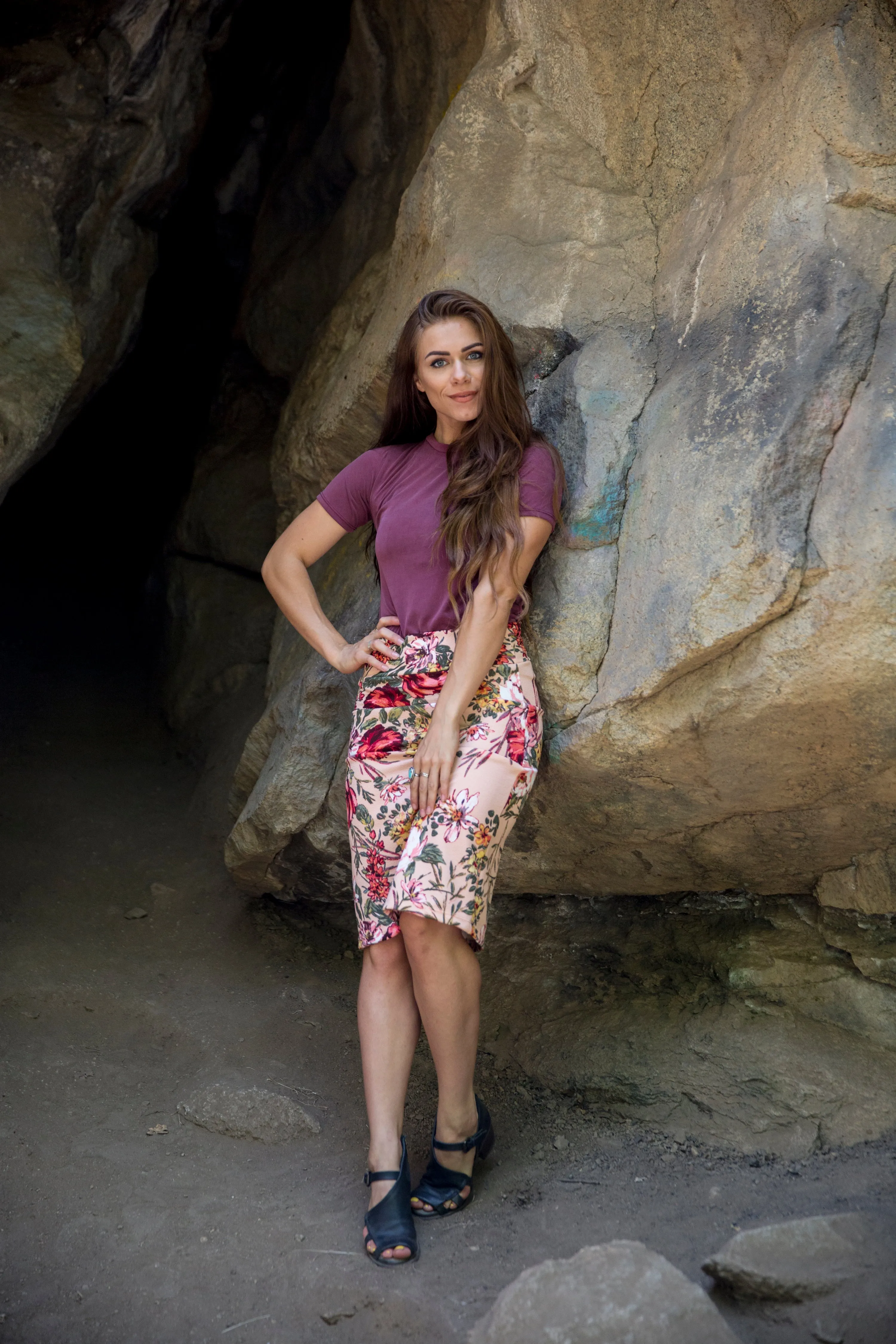 Pencil Skirt Peach Floral