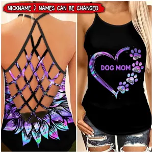 Personalized Dog Mom Heart Pawprints Cross Tank Top, Gift for Dog Lovers