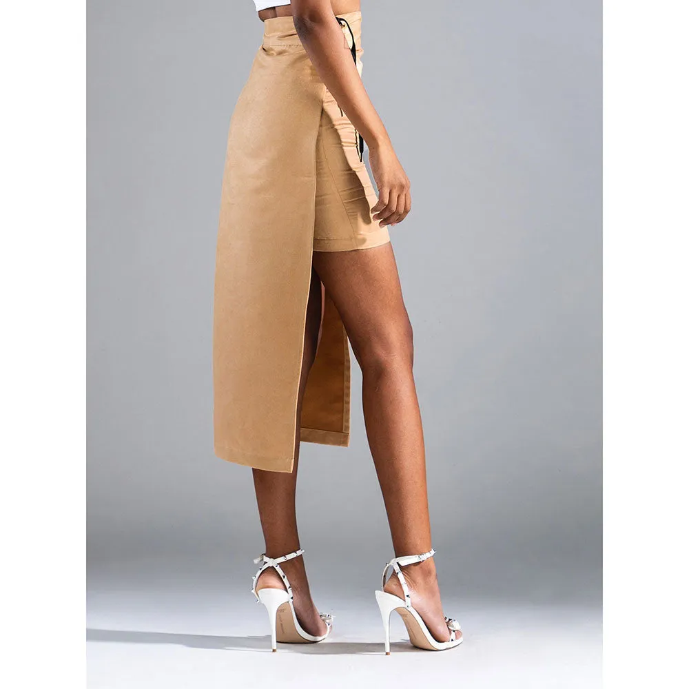 PRIMAL GRAY Beige Recycled Polyester Suede Asymmetrical Wrap Skirt