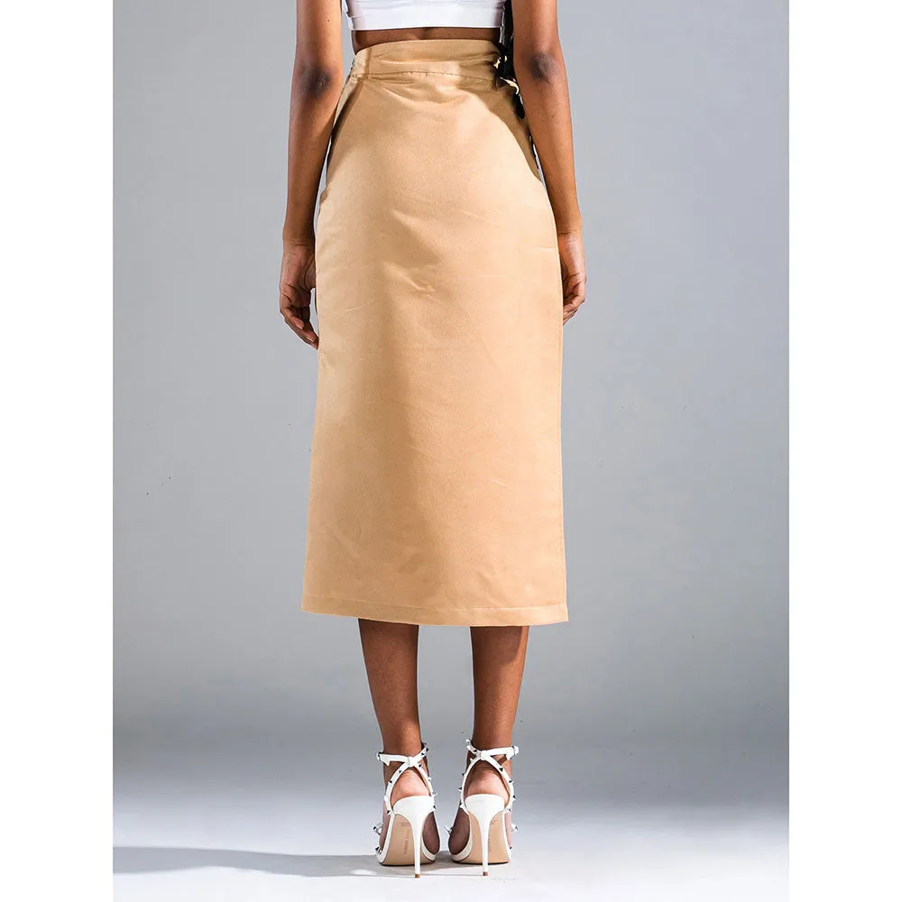 PRIMAL GRAY Beige Recycled Polyester Suede Asymmetrical Wrap Skirt