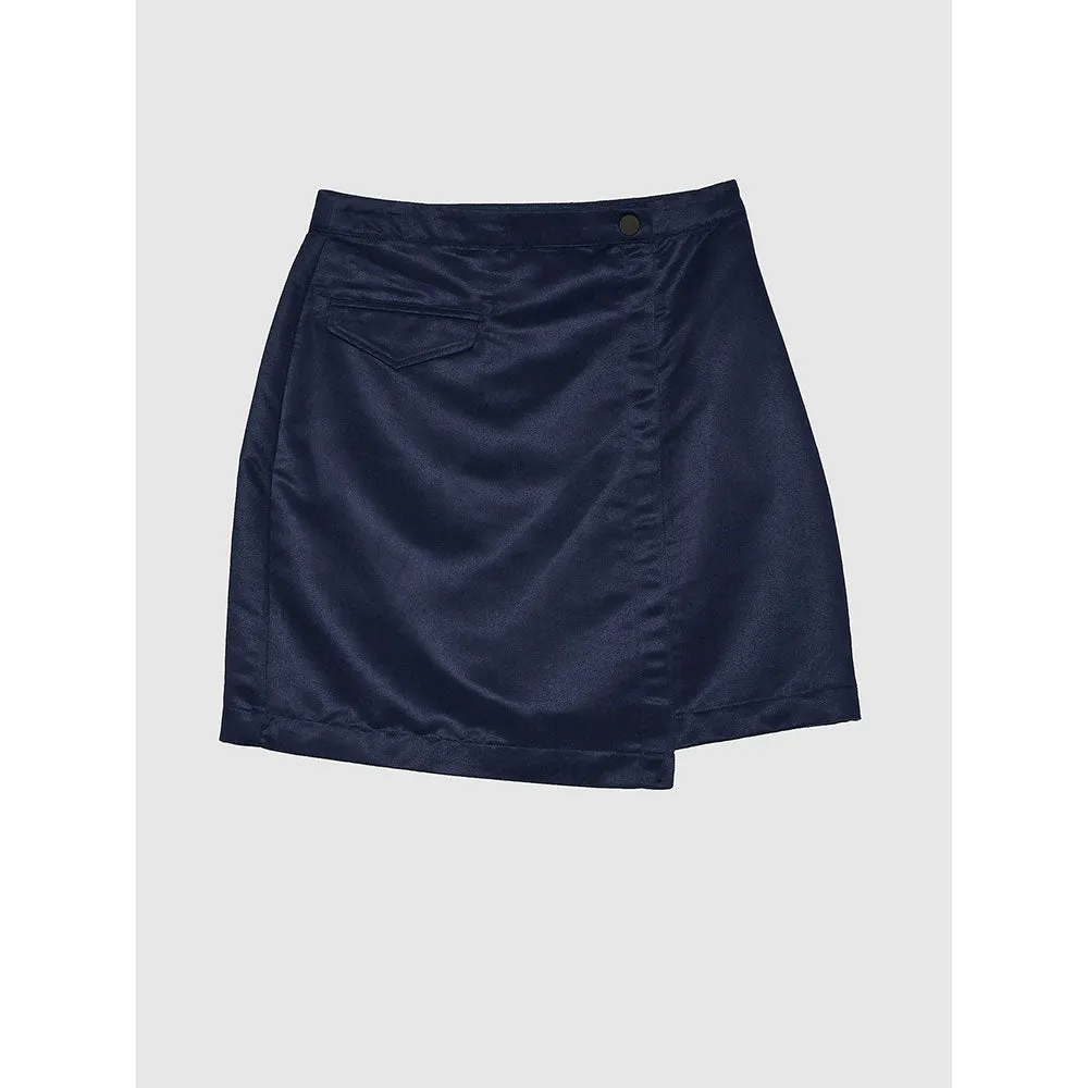 PRIMAL GRAY Navy Recycled Polyester Suede Asymmetrical Short Skirt