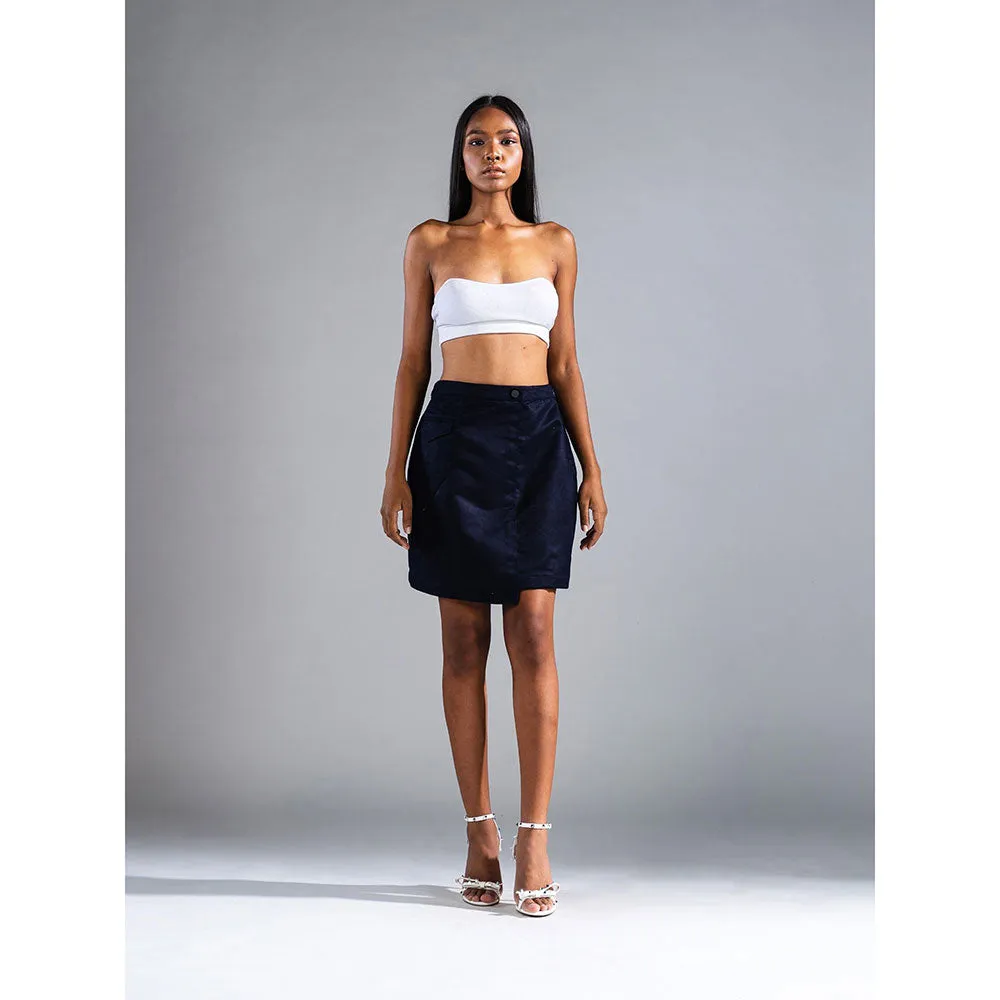 PRIMAL GRAY Navy Recycled Polyester Suede Asymmetrical Short Skirt