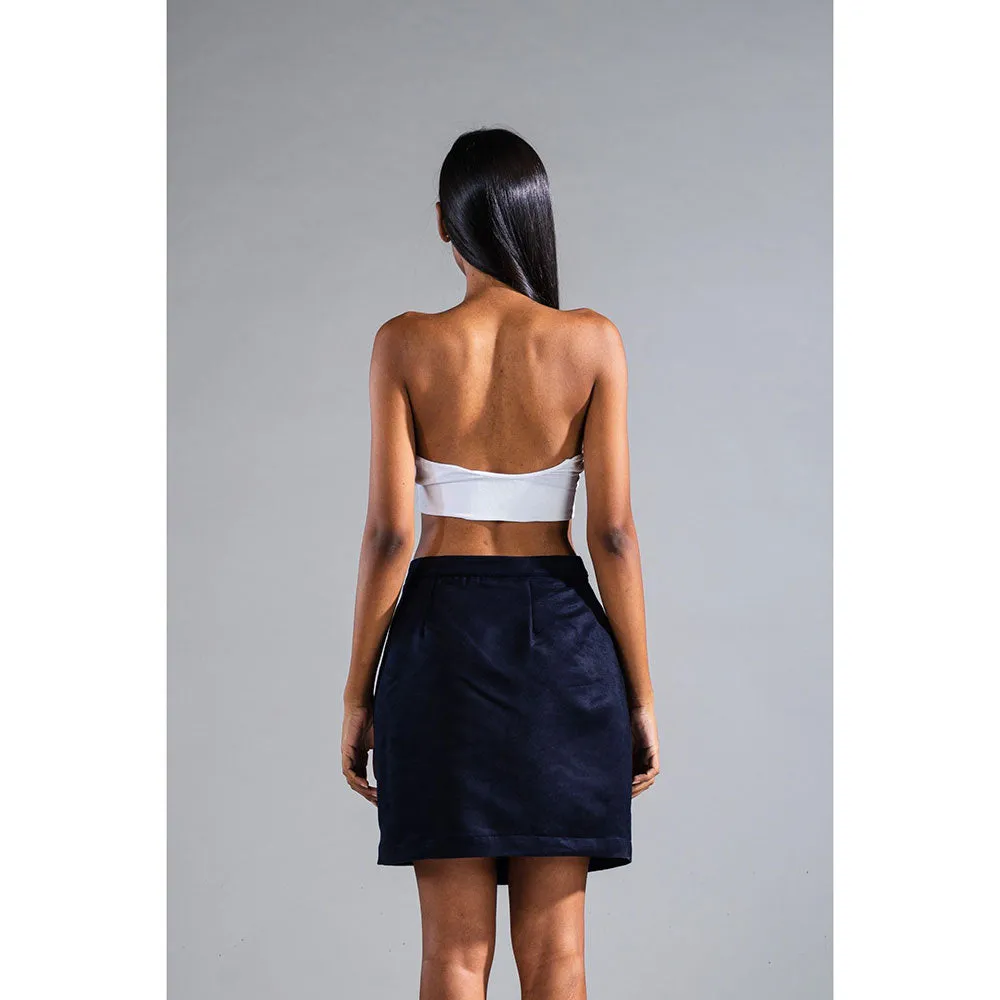 PRIMAL GRAY Navy Recycled Polyester Suede Asymmetrical Short Skirt