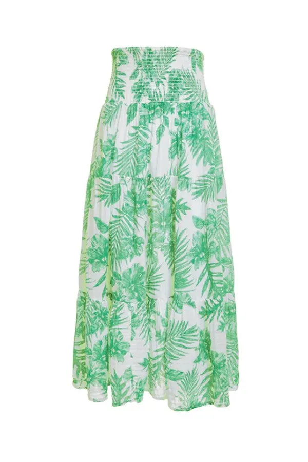 Smocked Maxi Skirt Gauze -Green Palm
