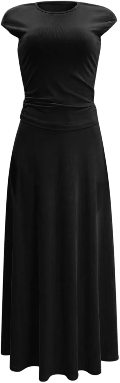 Women's 2 Piece Summer Outfits Dressy Casual Knit Short Sleeve Crop Top High Waist Midi Skirt Set Plus Sequin