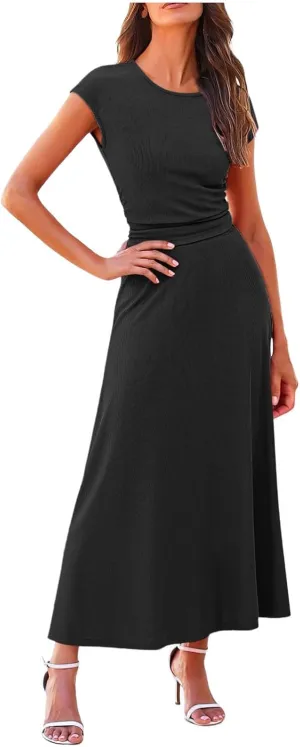 Women's 2 Piece Summer Outfits Dressy Casual Knit Short Sleeve Crop Top High Waist Midi Skirt Set Plus Sequin