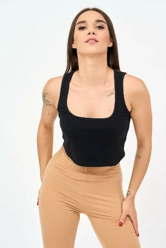 Women's Thick Straps U-Neck Crop Top in Black